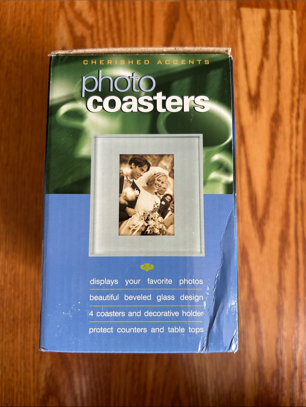 Brand New in Box Cherished Accents Glass Photo Coasters Set of 4 with Holder - Picture 6 of 9